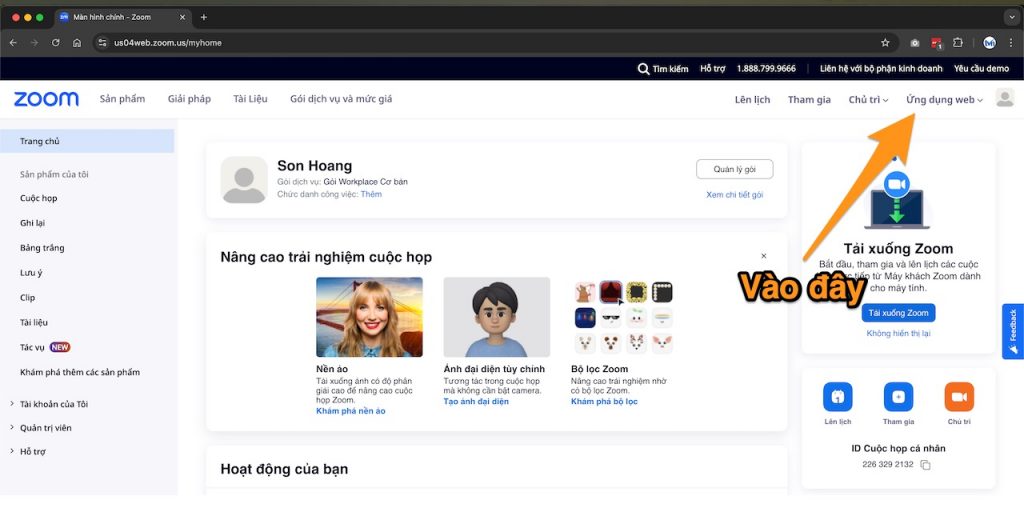 Sau khi đăng nhập xong